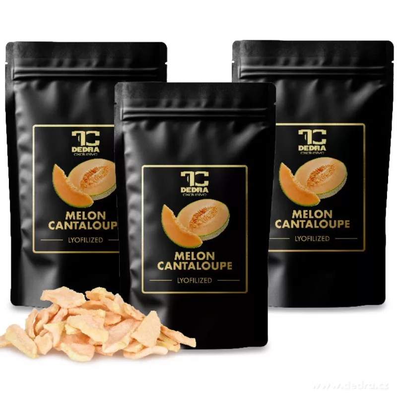 Rodinné balení 3×50 g | ŠŤAVNATÝ MELOUN CANTALOUPE | lyofilizované plátky, ovoce sušené mrazem