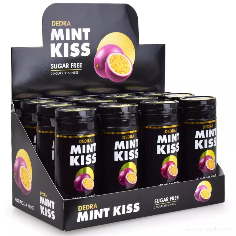 Sada 12 ks MINT KISS | marakujovo-mátové osvěžující pastilky bez cukru | maracuja mint | 28 g x 12