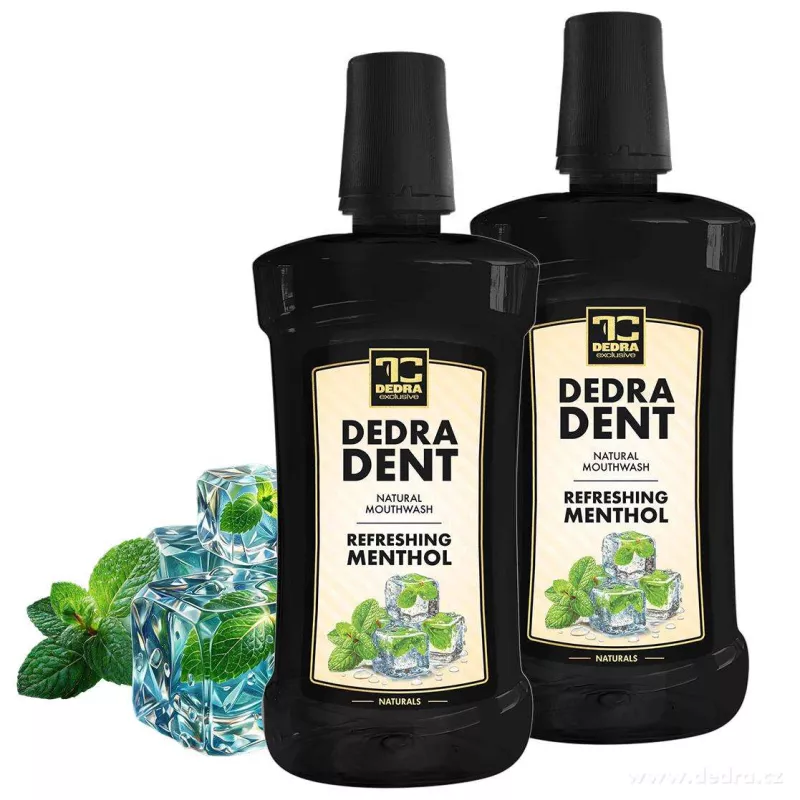 2× DEDRA DENT | přírodní bylinná ústní voda REFRESHING MENTHOL s kyselinou hyaluronovou & stévií | hydratace & svěží dech | 1000 ml