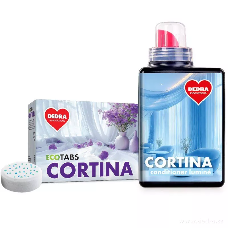 SADA 1+1 CORTINA | EKO prací tablety na záclony, krajky a bílé spodní prádlo & avivážní kondicionér na záclony a krajky