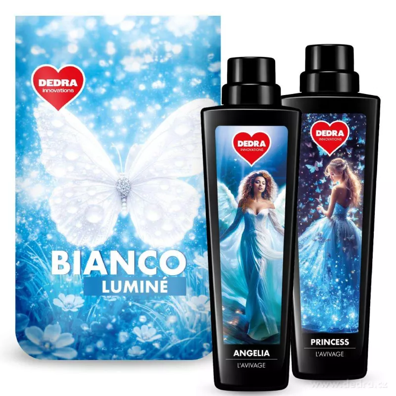 Sada KOMPLEXNÍ PRANÍ | Prací prášek na bílé prádlo BIANCO LUMINÉ + L'AVIVAGE avivážní kondicionér PRINCESS & ANGELIA | 50 praní