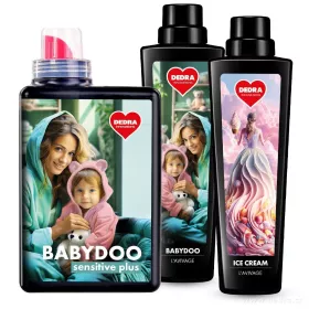 Sada KOMPLEXNÍ PRANÍ | Šetrný prací gel pro miminka & citlivou pokožku BABYDOO SENSITIVE PLUS + L'AVIVAGE avivážní kondicionér BABYDOO & ICE CREAM | 28 praní