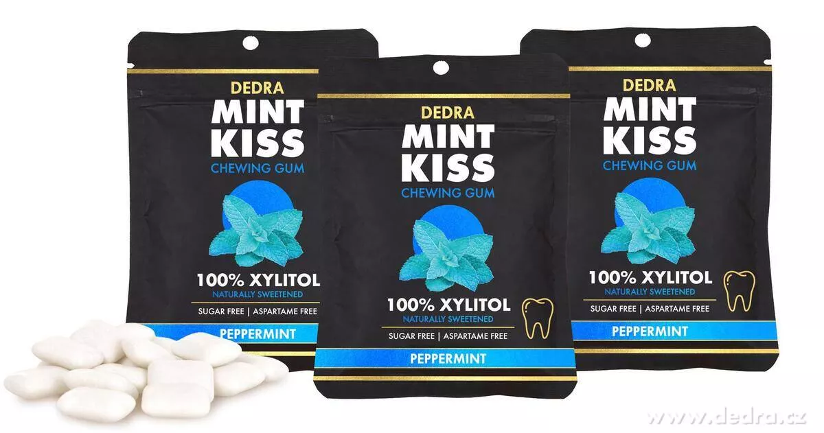 3×20 ks xylitolových žvýkaček s přírodní mátou bez cukru | MINT KISS peppermint | 90 g