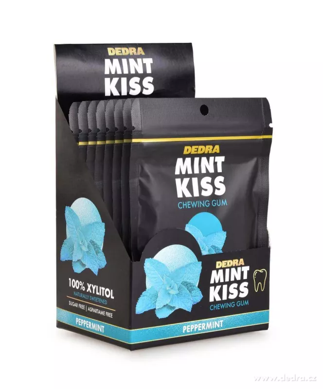 8×20 ks xylitolových žvýkaček s přírodní mátou bez cukru | MINT KISS peppermint | 240 g