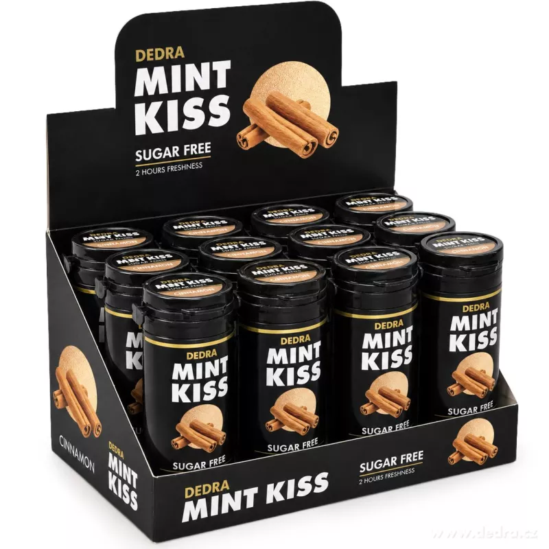Sada 12 ks MINT KISS | skořicovo-mátové osvěžující pastilky bez cukru | cinnamon | 28 g × 12