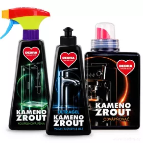 SADA 2+1 KAMENOŽROUT | Specialisté na vodní kámen, rez a čisté spotřebiče | koupelnová pěna & ultragel & odvápňovač | 500 ml ×3