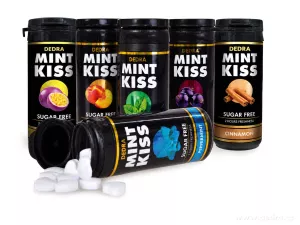 SADA 5+1 | MINT KISS | mátové osvěžující pastilky bez cukru | peppermint + spearmint + peach mint + cassis mint | 28 g x 5 dóz