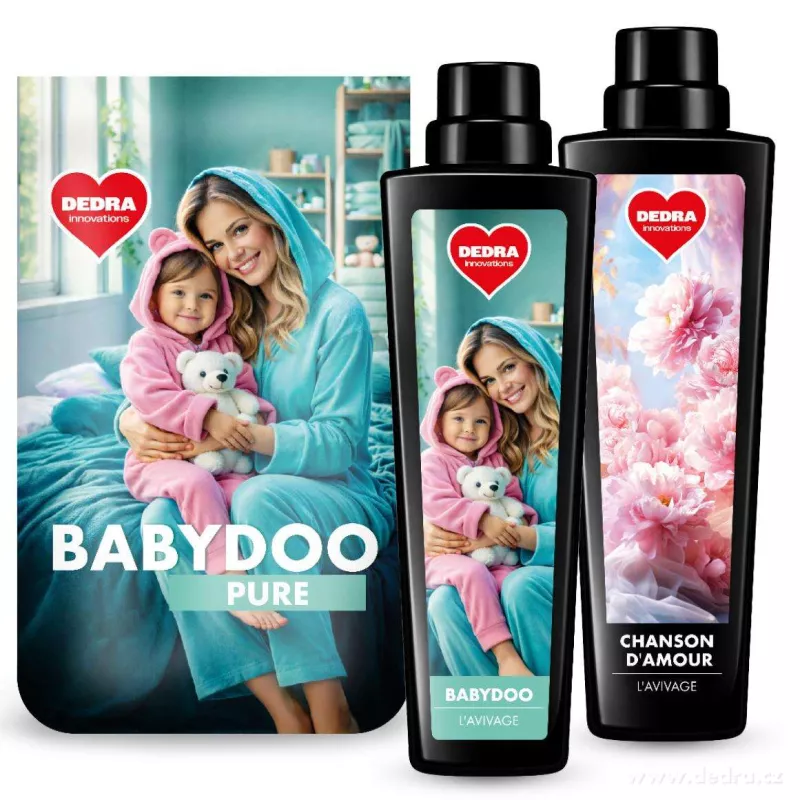 Sada KOMPLEXNÍ PRANÍ | Prací prášek na dětské prádlo & citlivou pokožku BABYDOO PURE + L'AVIVAGE avivážní kondicionér BABYDOO & CHANSON D´AMOUR | 50 praní