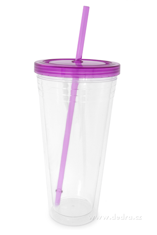 Kelimero s brčkem a šroubovacím víčkem 710 ml, fuchsiové