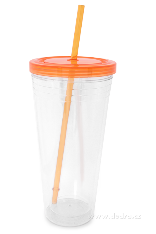 Kelimero s brčkem a šroubovacím víčkem 710 ml, oranžové